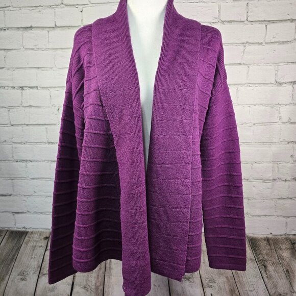 WOMENS ROYAL ROBBINS PURPLE RIBBED CARDIGAN WATERFALL COLLAR EGGPLANT COLOR MED - Picture 1 of 8